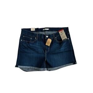 New Levi's Women's Mid-Length Shorts Dark Wash Stretch Denim Blue Jean Short 34